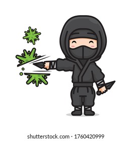 Illustration of cute ninja hitting corona virus vector The Concept of Isolated Technology. Flat Cartoon Style Suitable for Landing Web Pages, Banners, Flyers, Stickers, Cards