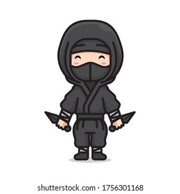Ilustración del lindo vector ninja El concepto de tecnología aislada. Estilo de caricatura plana adecuado para llevar páginas web, carteles, volantes, pegatinas, tarjetas