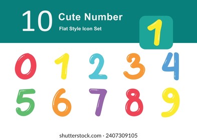 Illustration of Cute Number Collection design Flat Icon. Cute Number Flat Icon Pack. Set of Cute Number Flat Icon
