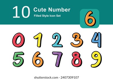 Illustration of Cute Number Collection design Filled Icon. Cute Number Filled Icon Pack. Set of Cute Number Filled Icon