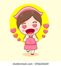 Illustration of cute nurse character posing love finger
