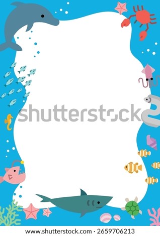 Illustration of cute ocean life border 