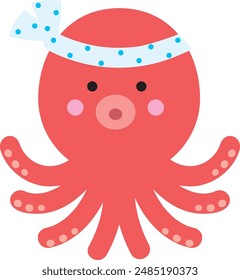 Illustration of a cute octopus wearing a headband