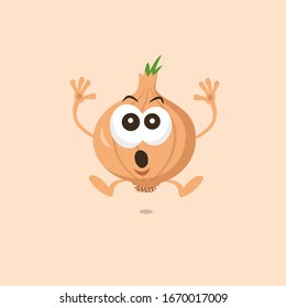 Illustration of cute onion scared mascot isolated on light background. Flat design style for your mascot branding.