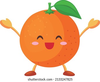 Illustration of a cute orange character who is pleased with both hands raised