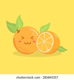 Illustration Of Cute Orange Fruit Mascot In Yellow Background.