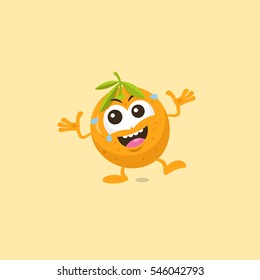 Illustration of cute orange laughing mascot isolated on light orange background.