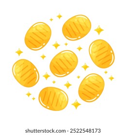 Illustration of cute oval coins scattered in a circle
