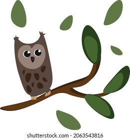 Illustration of a cute owl that sits on a branch. Suitable for postcards, stickers, children's and adult clothes and bags.