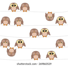 Illustration of cute owls on white background