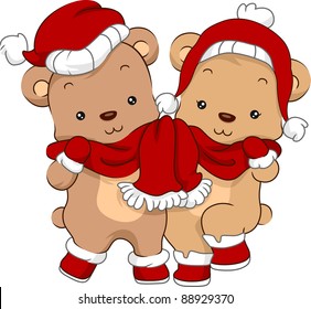 Ilustración de un lindo par de osos con disfraces navideños