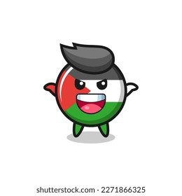 the illustration of cute palestine flag badge doing scare gesture , cute style design for t shirt, sticker, logo element
