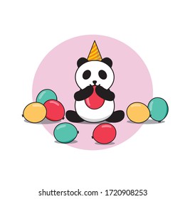 illustration of cute panda and baloons. vector flat design. birthday party