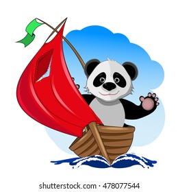 Illustration of a cute Panda in the boat