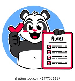 Illustration of Cute Panda Cartoon Character Holding Checklist and Rules