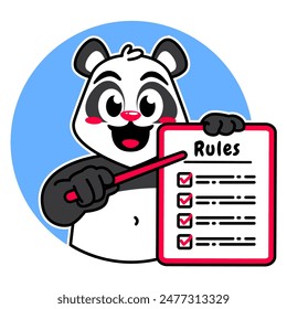 Illustration of Cute Panda Cartoon Character Holding Checklist and Rules