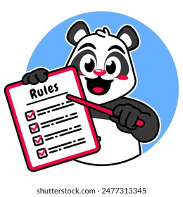 Illustration of Cute Panda Cartoon Character Holding Checklist and Rules