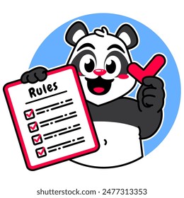 Illustration of Cute Panda Cartoon Character Holding Checklist and Rules