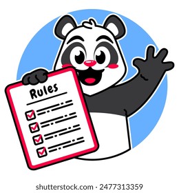 Illustration of Cute Panda Cartoon Character Holding Checklist and Rules