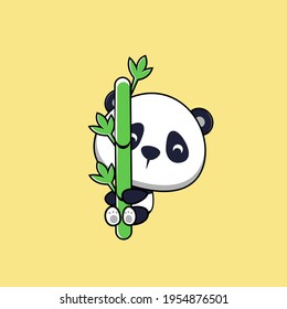 illustration of a cute panda climbing a bamboo vector design