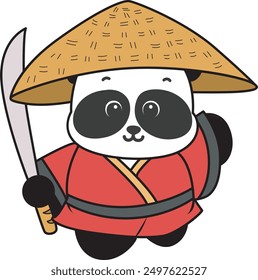 
Illustration of cute panda costume icon.
Funny panda in outfit costume stickers.
A panda bring a sword with japanese outfit