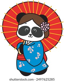 
Illustration of cute panda costume icon.
Funny panda in outfit costume stickers.
A cute panda girl wearing kimono costume and bring umbrella