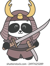 
Illustration of cute panda costume icon.
Funny panda in outfit costume stickers.
A leader panda war with sword and japanese costume