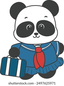 
Illustration of cute panda costume icon.
Funny panda in outfit costume stickers.
A panda girl wearing japanese uniform school