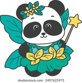 
Illustration of cute panda costume icon.
Funny panda in outfit costume stickers.
A cute panda wearing green fairy costume