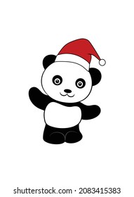 An illustration of a cute panda cub having fun on Christmas day.