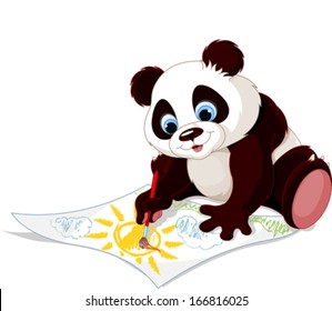 Illustration of cute panda drawing picture