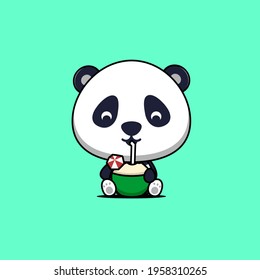 Illustration Cute Panda Drinking Coconut Water Stock Vector (Royalty ...