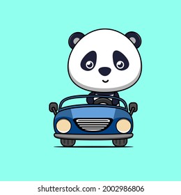 illustration of cute panda driving a car vector design