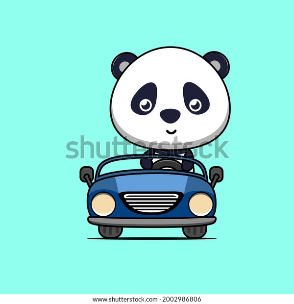 illustration of\
cute panda driving a car vector\
design