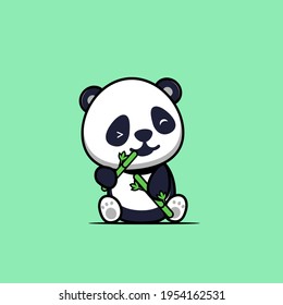 illustration of cute panda eating bamboo vector design