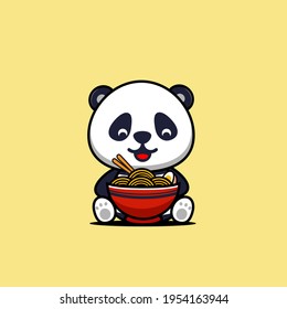 illustration of cute panda eating ramen vector design