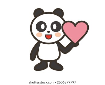 Illustration of a cute panda holding a heart symbol in one hand