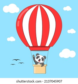 illustration of cute panda in hot air balloon