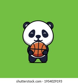 illustration of a cute panda hugging a basketball