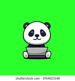 illustration of a cute panda with a laptop vector design