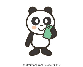 Illustration of a cute panda looking at a smartphone