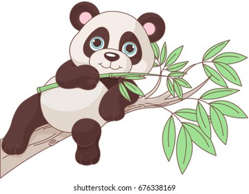 Illustration of cute panda is sitting on a branch