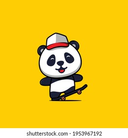 illustration of cute panda with skateboard board