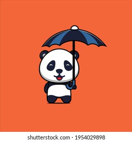 ilustración de un panda lindo con un diseño de vector de paraguas