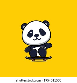 illustration of a cute panda walking on a skateboard