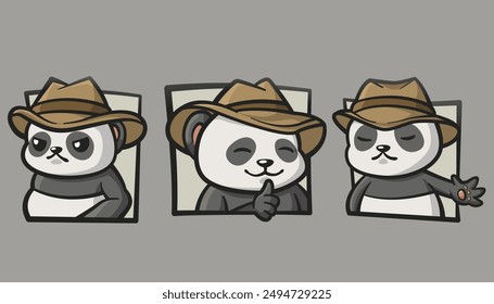 Illustration of a cute panda wearing a brown hat 