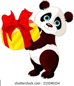 Illustration of cute Panda who got gift 