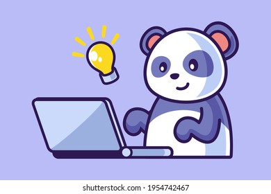 illustration of Cute Panda Working on Laptop