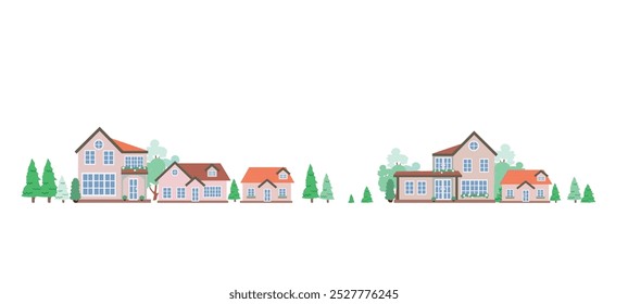 Illustration of a cute pastel brown vintage style house on a white background isolated for use in media production or maps. It is a community, village.