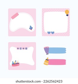 Illustration of cute pastel education stationary memo collection vector design